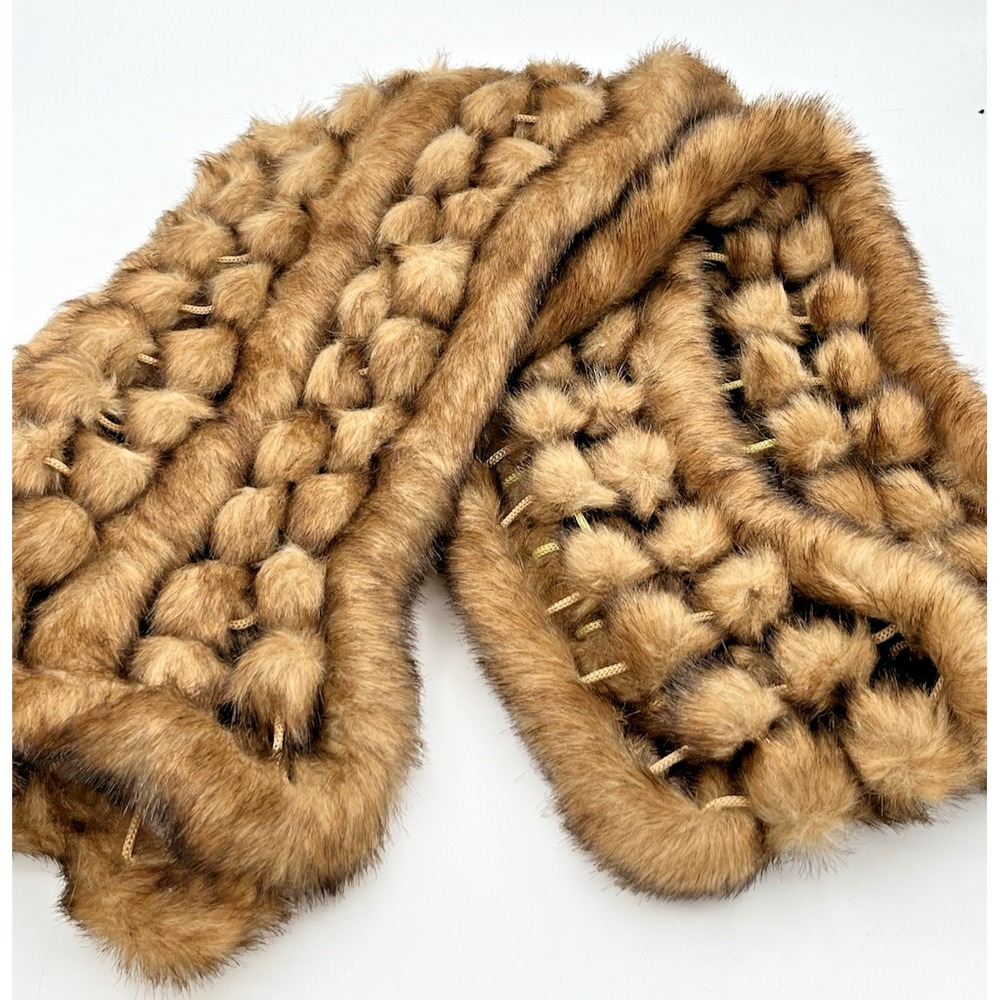 Women's Long Faux Mink Fur Scarf Knitted Brown Scarf Warm Neck Collar Wrap